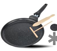 DIVORY Crepe pan Induction 28 cm, Pancake pan with Dough Divider and Wooden Shovel, Induction Coated