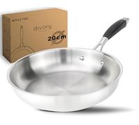 DIVORY Stainless Steel Frying pan 20 cm - Uncoated, PTFE & PFOA-Free, Induction-Compatible, Small Stainless pan Without Coating (PURA, 20 cm)