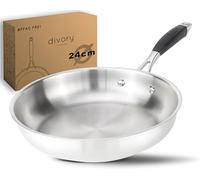 DIVORY Stainless Steel Frying pan 24 cm - Uncoated, PTFE & PFOA-Free, Induction-Compatible, Small Stainless pan Without Coating (PURA, 24 cm)