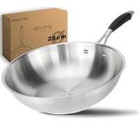 DIVORY Stainless Steel Frying pan 28 cm PURA Induction I Uncoated Large Universal pan for All hob Types I Ergonomic Handle, Dishwasher-Safe