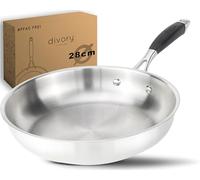 DIVORY Stainless Steel Frying pan 28 cm - Uncoated, PTFE & PFOA-Free, Induction-Compatible, Large Stainless pan Without Coating (PURA, 28 cm)