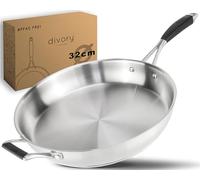 DIVORY Stainless Steel Frying pan 32 cm - Uncoated, PTFE & PFOA-Free, Induction-Compatible, Large Stainless pan Without Coating (PURA, 32 cm)