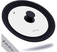 DIVORY universal glass lid Ø 24, 26, 28 cm - for pots, wok, skillets and pans, frying pan, saucepan, cookware - silicone lids (24cm - 28cm)