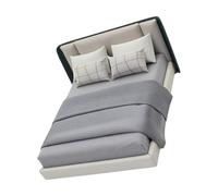 divuukyi 1/20 Dollhouses Bedroom Accessory Cream Double Bed With Beddings Realistic Interior Design Craft Project Landscape Props