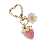 divuukyi Strawberry and Flower Charm Keychain Fashionable Keyring Pendant Handbag Decoration Stylish Bag Accessory for Girls