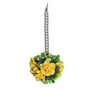 Divyakosh Flower Maang Tikka Set for Wedding | Baby Shower | Kitty Party| Haldi | Mehandi | Party in Yellow Colour for Girls and Women, Floral Jewellery/Jewelry Mangtika - Pack of 24