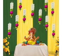 Divyakosh Lotus Wall Hanging Floral Decor Temple Decoration, Backdrop for Pooja Room Decorate, Fabric Diwali Decorative Items, Off White Small, 10 inches 8Pcs