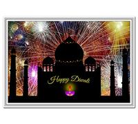 Diwali card - Happy Greetings Wishes - Special Celebration - Beautiful Creative Artwork Design - Hindu Sikh - Blank inside to write own message - Family Friends - Taj Mahal Fireworks