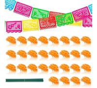 Diwali Decorations for House - 30 Pcs Artificial Marigold Flowers Head with Stems & 1 Pcs Day of The Dead Banner, Orange Marigold Bunches