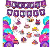 Diwali Decorations for House - Happy Diwali Banner Balloon Hanging Spiral Sets, Festival of Lights Party Decorations for Deepavali, Pooja, Puja Decor Supplies