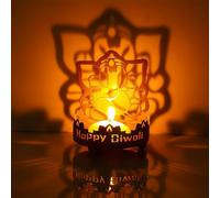 Diwali Decorations Shadow Diya， Metal Tea Light Candle Holder with Elephant Design ， Diwali Gifts for Family, Friends, Home, Traditional Indian Festival Decor for Housewarming, Pooja, Return Gifts