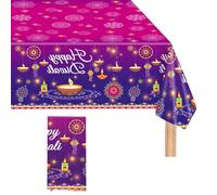 Diwali Decorations Table Cloth for House,Disposable Tablecloths Happy Festival Cover Decor Plastic Rectangle Tablecloth,for Indian Deepavali Lights Decor Supplies Party Dining Room Tables 137 * 274cm