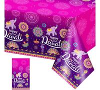 Diwali Decorations Table Cloth,Happy Diwali Wipe Clean Tablecloth,Indian Deepavali Diwali Decorations for House Waterproof Oilcloth Diwali Diyas Lights Table Protectors for Dining Room Tables