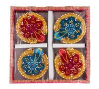 Diwali Diya Clay Indian Oil Lamps Diva Handmade Painted Tealight Holder Traditional Diwali Decorations Diyas Hindu Festival for Home Pooja Mandir Décor Gifts 4X (Design D)