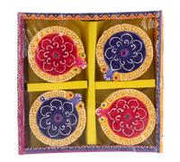 Diwali Diya Clay Indian Oil Lamps Diva Handmade Painted Tealight Holder Traditional Diwali Decorations Diyas Hindu Festival for Home Pooja Mandir Décor Gifts 4X (Design E)