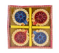 Diwali Diya Clay Indian Oil Lamps Diva Handmade Painted Tealight Holder Traditional Diwali Decorations Diyas Hindu Festival for Home Pooja Mandir Décor Gifts 4X (Design G)