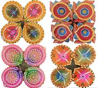 Diwali Diyas | Hand Made Traditional Oil Lamps | Clay Diyas Multi Colour - (Pack of 16 Diyas)