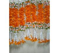 Diwali Door Hanging - Set of 2 Artificial Flower Garlands (Orange & White) - Traditional Wall Décor for Festival, Puja & Home Decoration