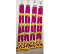 Diwali Garland,Diwali Wall Hanging, Diwali Door Hanging, Magenta Yellow White Artificial Flowers, 55 cm Length, Floral Clusters, Scalloped Shape, Indian Festival Style - Set of 2