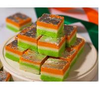 Diwali Present-Lily's Indian Vegetarian Cuisine, Tiranga Barfi With Tri-Coloured Layered Squares, Orange, Green and White Serve with Multi Pieces (4)