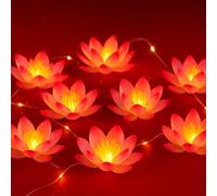 Diwali String Lights Lotus Flower Diya LED Diwali Pooja Item Indian Home Office Mandir Puja Decor 10 Sleeping Lotus Per String Fairy Lights Battery Operated for Indoor Outdoor Diya Party Home Window