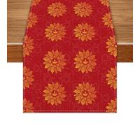 Diwali Table Runner Decorations Red Gold Diwali Table Cloth for Home Party | 33 x 120 cm Happy Diwali Table Runner for Dining Tables, Puja Rooms, Festival Meals, Console Tables and Home Decor