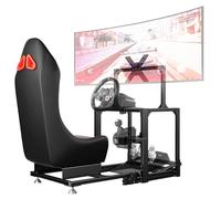 DIWANGUS Racing Simulator Cockpit with TV Mount - Foldable Wheel Stand with TV Stand and Seat, Sim Racing Stand Compatible with Logitech/Thrustmaster/MOZA/FANATEC(Electronic not included