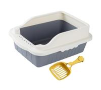 diwedaso Open Cat Litter Tray Suited For Kittens And Small Pets Facilitating Easy Access And High Side And Hollow Steps Prevent Cat Litter Spray Open Air Cats, Gray, M