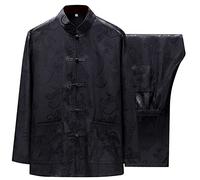 Diwimiki Chinese Tang Suit for Men Kung Fu Uniform Shirt and Pants Traditional Clothes Hanfu Tai Chi Clothes, Black, M