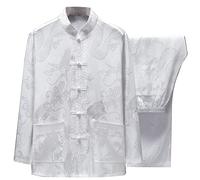 Diwimiki Chinese Tang Suit for Men Kung Fu Uniform Shirt and Pants Traditional Clothes Hanfu Tai Chi Clothes, White, M