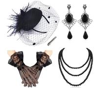 Diwlolido Fascinators Hats Pillbox Hat Cocktail Tea Party Feather Hair Clip Wedding Headwear with Veil for Women and Girls, Feather Black Set, Medium