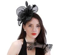 Diwlolido Fascinators Hats Pillbox Hat Cocktail Tea Party Feather Hair Clip Wedding Headwear with Veil for Women and Girls - black - One Size