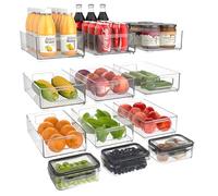 Diwoker Fridge Organiser, Stackable, Storage Box, Kitchen Organiser, Pantry Storage Container, Transparent Container for Fridge, Kitchens, Cabinets (Pack of 12)