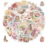 DIWSO 50 Pcs Pink Vintage Stickers for Scrapbook, Laptop, Snowboard, Suitcase, Scrapbook, Skateboard,Luggage, Graffiti,Teenager, Boy, Girl, Sticker,Waterproof