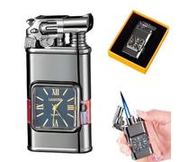 DIXBDISBE Windproof Lighter Vintage Watch Bezel Jet Flame Torch, Creative Dual Flame Refillable Butane Lighter, Cool Unique Windproof Vintage Lighter, Gifts for Men Dad Husband (Color : B)