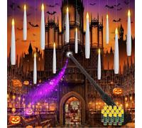 Dixmas Floating Candles with Magic Wand Remote and Batteries, 12Pcs Flickering LED Taper Candle, Hanging LED Candles for Halloween Christmas Wedding Birthday Party Decor
