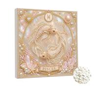 DIY 12 Zodiac Signs Pearl Diamond Art Canvas Kit-Pisces | Pearl Art Canvas 3D Pearl Zodiac Designs With Framed for Astrology Birthday Art Gift