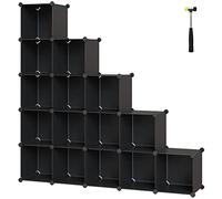 DIY 16-Cube Shoe Rack - Stackable PP Plastic Shelving Unit for Closet & Office, Versatile Storage Organizer, Space-Saving Design, Black, 31 x 123 x 123 cm - LPC44BK