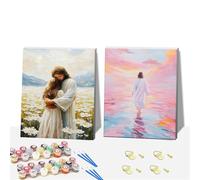 DIY 2 Pcs Jesus Paint by Numbers for Adults,Wooden Framed Painting by Number Kits on Canvas,Acrylic Color by Numbers for Adult Beginner,Gifts Decor for Home Wall Room (Jesus)