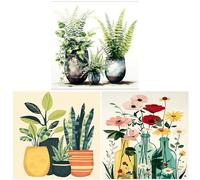 DIY 3 Pack Paint by Numbers Kits for Adults,Plant Painting Kit on Canvas,Flowers Color by Numbers,Large Adult Paint by Number for Home Wall Decor,Gifts (Plant)