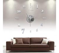 DIY 3D Acrylic Digital Clock - Frameless, Large Modern Stick-on Wall Clock for Living Room, Kitchen, Bedroom or Office - Silver