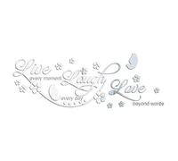 DIY 3D Acrylic Mirror Wall Stickers with Butterfly, Live Love Laugh Flower Peel and Stick Mirror Wall Decal, Removable Mural Decoration for Kitchen Dining Room Home Decoration