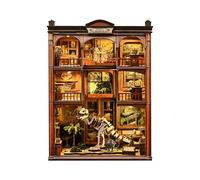 DIY 3D Book Nook with LED Touch Light Wooden Miniature House for A 6-8 Hour Immersive Build Creative Bookshelf Decor Fossil Museum