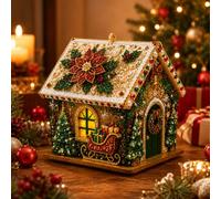 DIY 3D Christmas House Pearl Diamond Painting Craft Kit for Adults | Screen-Free Festive Activity for Adult Beginners, Hand-Assembled Wooden Cottage for Christmas Mantel Shelf Tree Decor