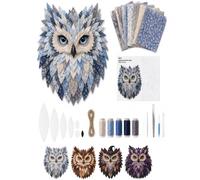 DIY 3D Fabric Owl Wall Art Kit, Layered Quilted Patchwork Textile Craft Set with Pre-Cut Cotton Linen Fabric, Filling & Sewing Tools, Beginner Friendly Handmade Hanging Decor for Home Wall，Blue