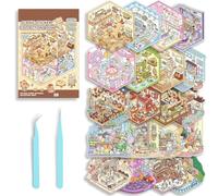 DIY 3D House Stickers Scene Kit,Cartoon Sticker Miniature Scene Therapy Stress Relief Sticker Scenes with Tweezers,Miniature Landscape Stickers Set with Tweezers, for Adults,Kids and Teens (Small)