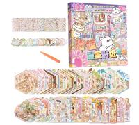 DIY 3D House Stickers Scene Kit,Cartoon Sticker Miniature Scene Therapy Stress Relief Sticker Scenes with Tweezers,Miniature Landscape Stickers Set with Tweezers, for Adults,Kids and Teens (50 Sets)