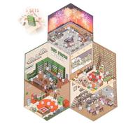 DIY 3D House Stickers Set Make Your Own Sticker Scene Therapy Supermarket Coffee Shop Restaurant 3D House Sticker Set Funny Cartoon Scene Stickers for Relief Stress (F)
