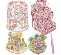 DIY 3D Large House Stickers Kit 4 Sets Non-Toxic & Safe 3D Miniature Scene Therapy for Kids and Adults, Stress Relief Sticker Scenes with Tweezers Reusable DIY Sticker Therapy Kit (4 Set Large-2)