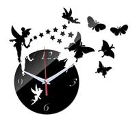 DIY 3D Mirror Acrylic Wall Clock Sticker Fairy Stars for Butterfly Living Room D